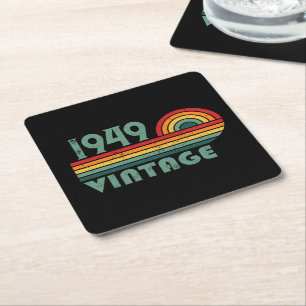 Personalized vintage 75th birthday square paper coaster