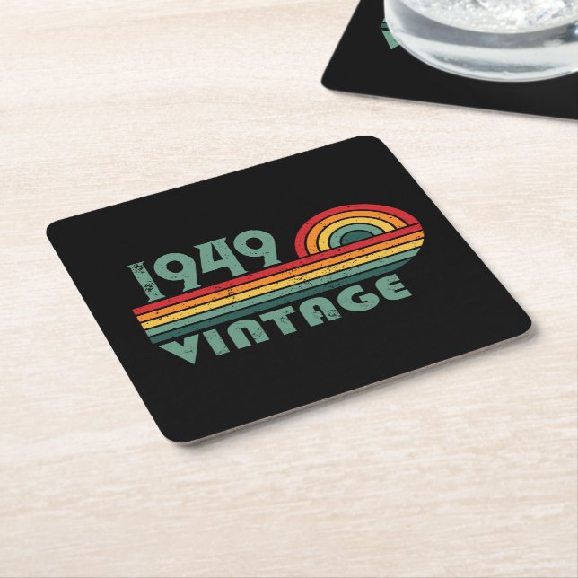 Personalized vintage 75th birthday square paper coaster (Angled)