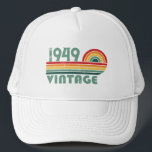 Personalized vintage 75th birthday trucker hat<br><div class="desc">Add some originality to your wardrobe with this vintage birthday graphic design featuring awesome typography font lettering. It's a great gift idea for men,  women,  husbands,  wives,  grandma,  and grandpa who will love this one-of-a-kind artwork. Perfect for a fun holiday present at your birthday party.</div>