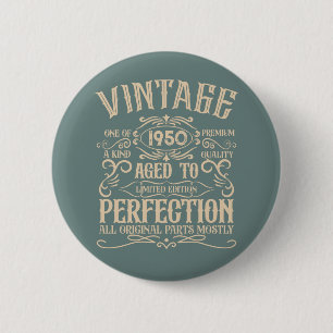 Personalized vintage 75th birthday whiskey themed button