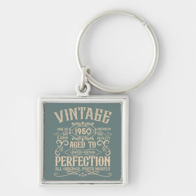 Personalized vintage 75th birthday whiskey themed keychain (Front)