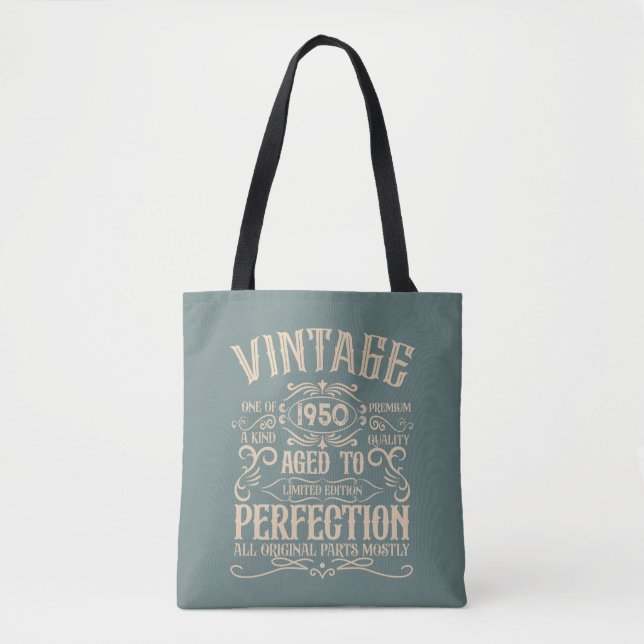 Personalized vintage 75th birthday whiskey themed tote bag (Front)