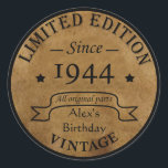 Personalized vintage 80th birthday classic round sticker<br><div class="desc">You can add some originality with this limited edition, premium quality, original, classy, retro, and vintage-looking birthday graphic design with a cool typography font. This is a great gift idea for men, women, husbands, wives, girlfriends, and boyfriends who will love this one-of-a-kind piece of art. The best unique and funny...</div>