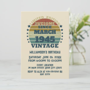 Personalized vintage 80th birthday cocktail party invitation
