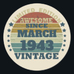Personalized vintage 80th birthday gift classic round sticker<br><div class="desc">You can add some originality to your wardrobe collection with this vintage retro sunset graphic design with awesome typography font lettering, a great gift for men, women, husbands, wives, girlfriend, and a boyfriend who will love this one-of-a-kind artwork. The best and most fun holiday present for your happy birthday party....</div>