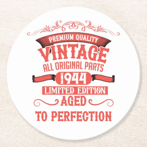 Personalized vintage 80th birthday gifts round paper coaster