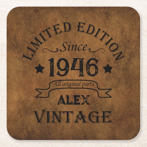 Personalized vintage 80th birthday gifts square paper coaster