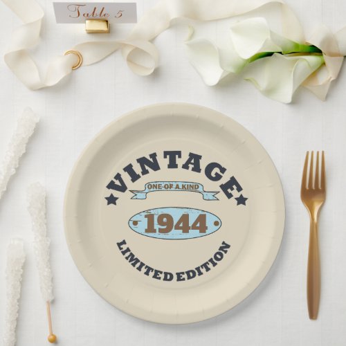 Personalized vintage 80th birthday paper plates