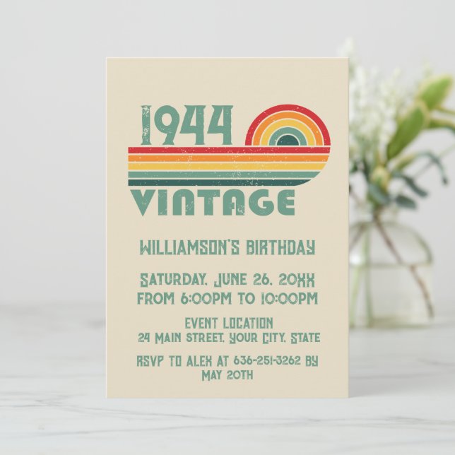 Personalized vintage 80th birthday party invitation (Standing Front)