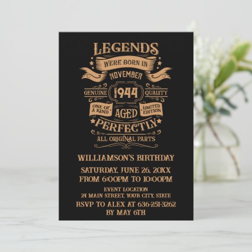 Personalized vintage 80th birthday whiskey themed invitation