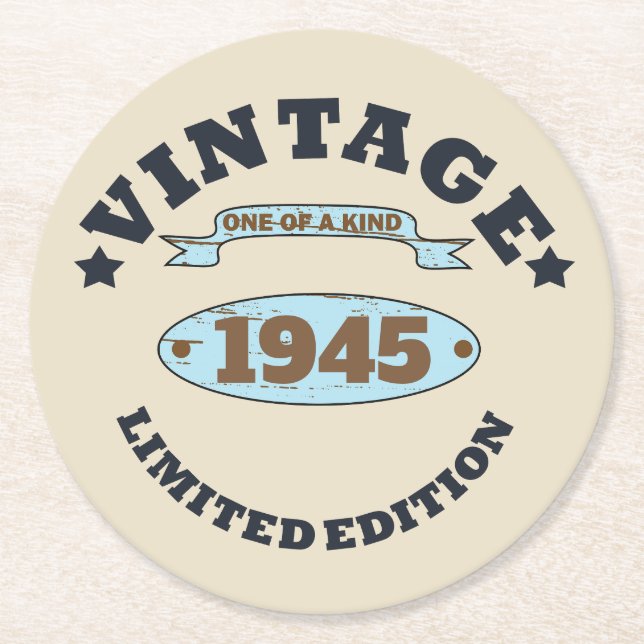 Personalized vintage 85th birthday party round paper coaster (Front)