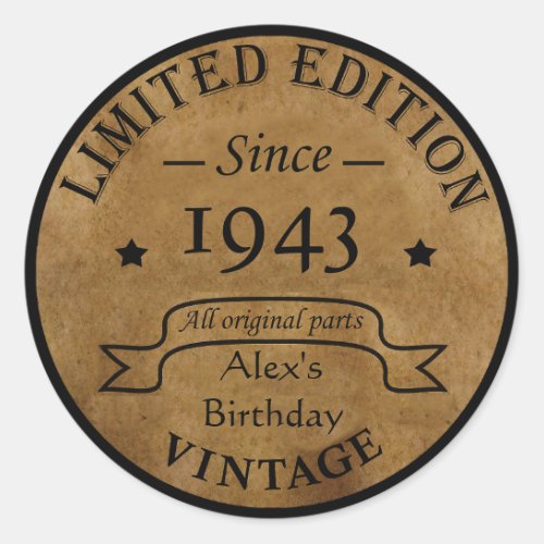 Personalized vintage 90th birthday gifts classic round sticker