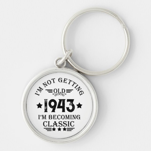 Personalized vintage 90th birthday party keychain (Front)