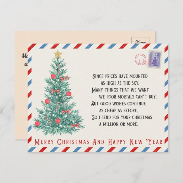 Personalized Vintage A Christmas Tree Holiday Card (Front/Back)