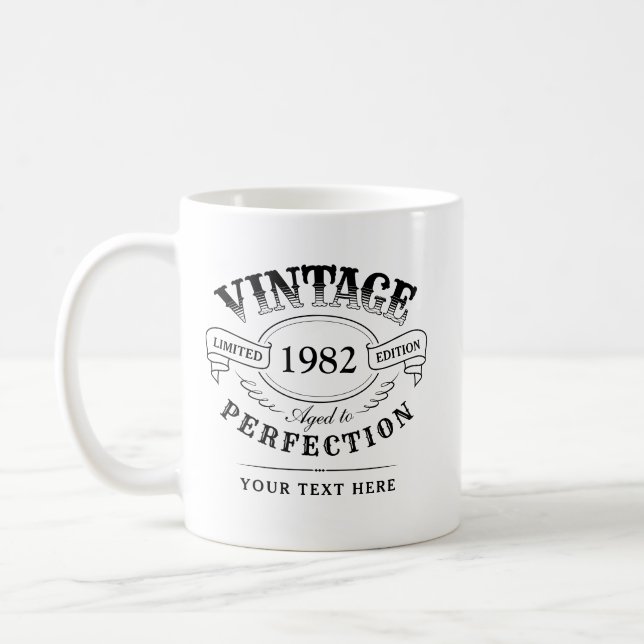 Personalized Vintage Aged To Perfection Birthday Coffee Mug (Left)