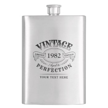 Personalized Vintage Aged To Perfection Birthday Flask by AvaPaperie at Zazzle