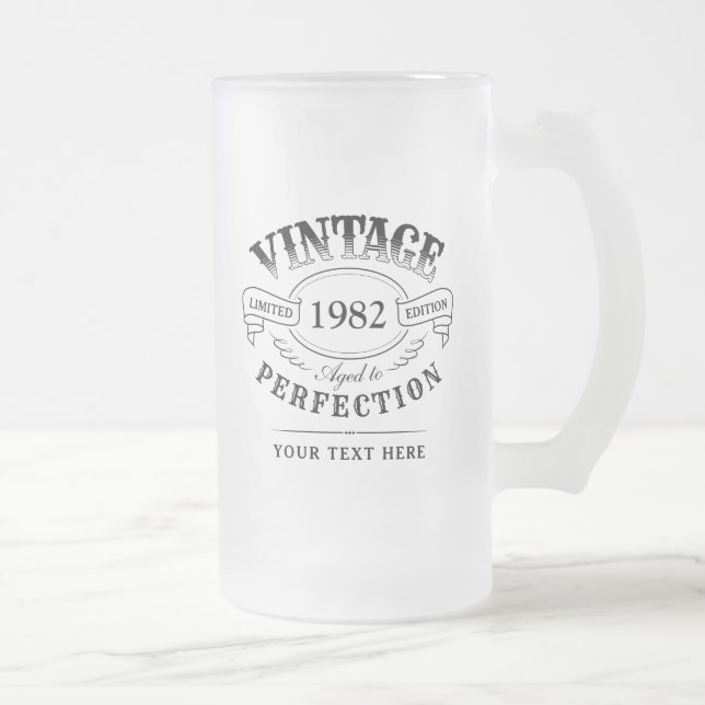 Personalized Vintage Aged To Perfection Birthday Frosted Glass Beer Mug (Right)