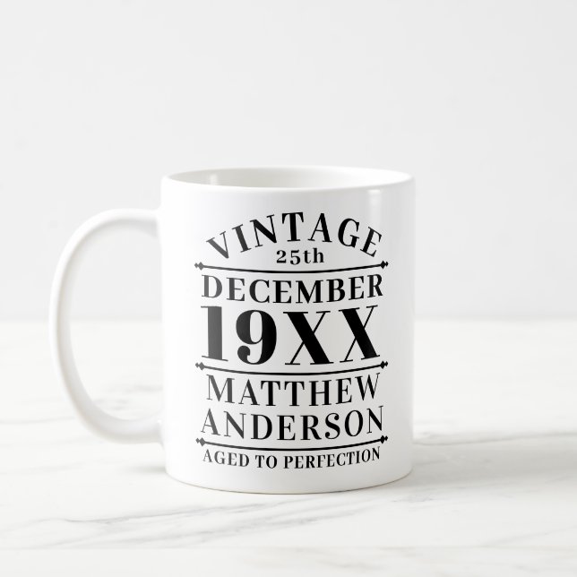 Personalized Vintage Aged to Perfection Coffee Mug (Left)