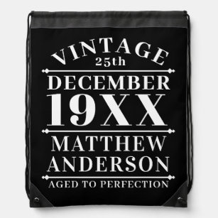 Personalized Vintage Aged to Perfection Drawstring Bag
