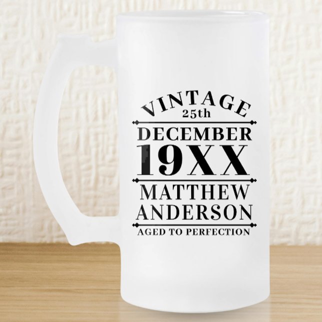 Personalized Vintage Aged to Perfection Frosted Glass Beer Mug (Creator Uploaded)