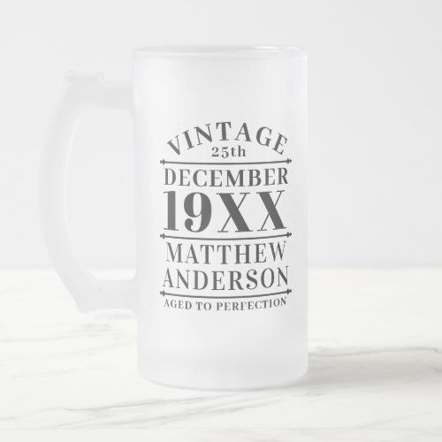 Personalized Vintage Aged to Perfection Frosted Glass Beer Mug
