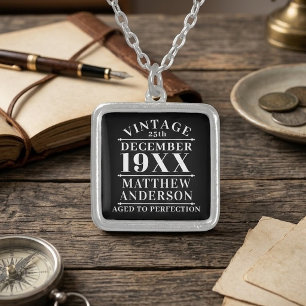Personalized Vintage Aged to Perfection Silver Plated Necklace