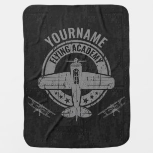 Personalized Vintage Airplane Pilot Flying Academy Baby Blanket