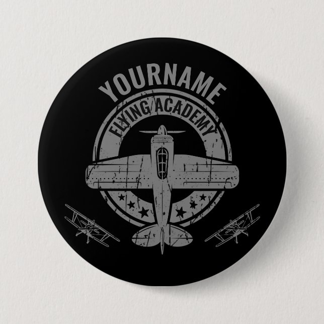 Personalized Vintage Airplane Pilot Flying Academy Button (Front)