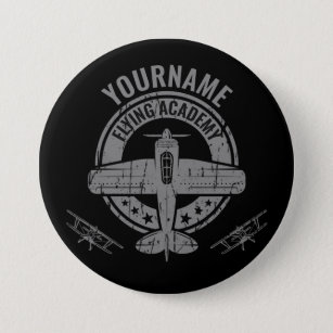 Personalized Vintage Airplane Pilot Flying Academy Button