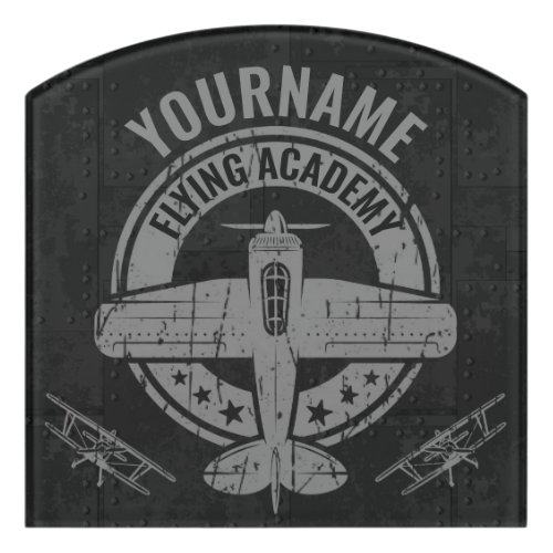 Personalized Vintage Airplane Pilot Flying Academy Door Sign