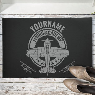 Personalized Vintage Airplane Pilot Flying Academy Doormat