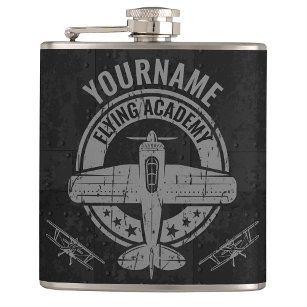 Personalized Vintage Airplane Pilot Flying Academy Flask