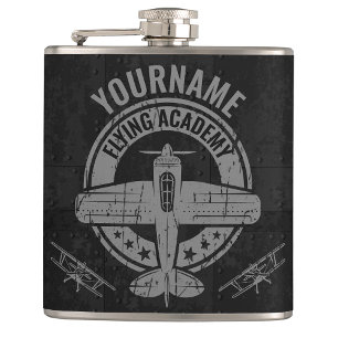 Personalized Vintage Airplane Pilot Flying Academy Flask