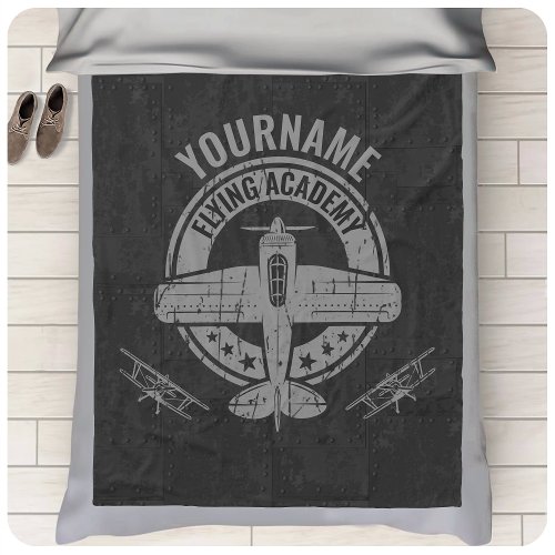 Personalized Vintage Airplane Pilot Flying Academy Fleece Blanket