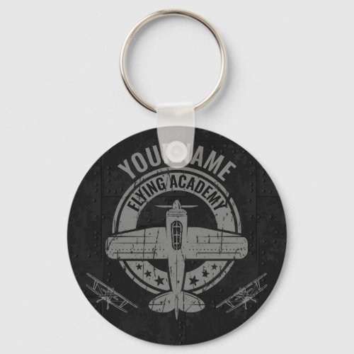 Personalized Vintage Airplane Pilot Flying Academy Keychain