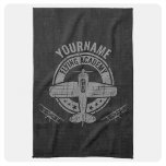 Personalized Vintage Airplane Pilot Flying Academy Kitchen Towel<br><div class="desc">Personalized Vintage Airplane Pilot Retro Flight School - featuring old fashioned plane with faux metal background. Customize with your Name or Custom Text!</div>