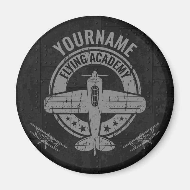 Personalized Vintage Airplane Pilot Flying Academy Magnet (Front)