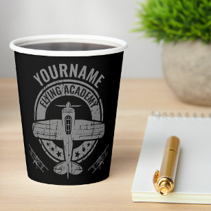 Personalized Vintage Airplane Pilot Flying Academy Paper Cups