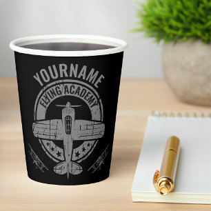 Personalized Vintage Airplane Pilot Flying Academy Paper Cups