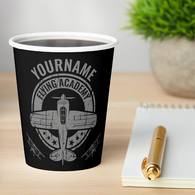 Personalized Vintage Airplane Pilot Flying Academy Paper Cups (Creator Uploaded)