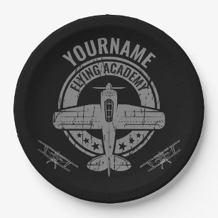 Personalized Vintage Airplane Pilot Flying Academy Paper Plates