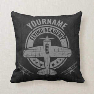 Personalized Vintage Airplane Pilot Flying Academy Throw Pillow