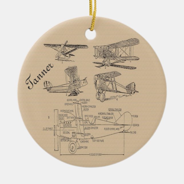 Personalized Vintage Airplane Sketches Ceramic Ornament (Front)