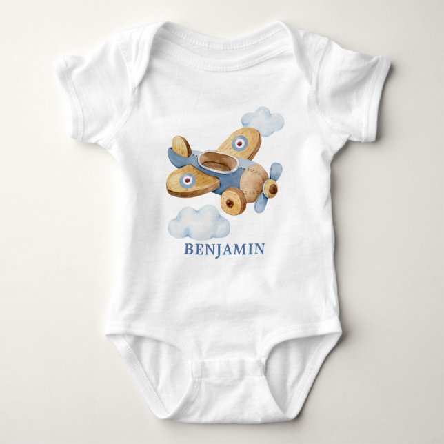Personalized Vintage Airplane Toy Baby Bodysuit (Front)