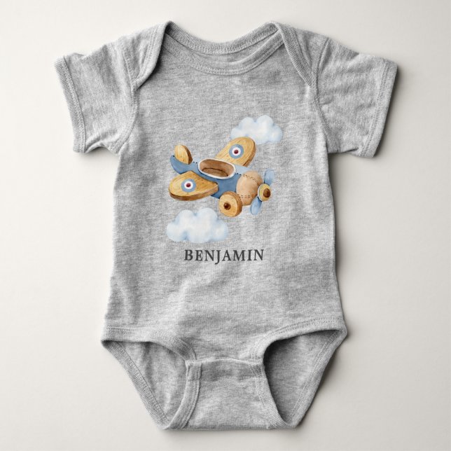 Personalized Vintage Airplane Toy Baby Bodysuit (Front)