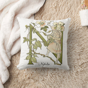 Personalized Vintage Alphabet Letter N   Throw Pillow