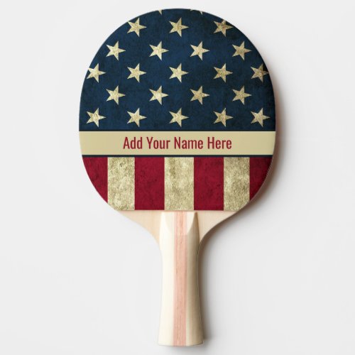 Personalized Vintage American Flag Patriotic Ping Pong Paddle