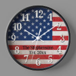 Personalized Vintage American Flag USA Patriotic Clock