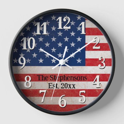 Personalized Vintage American Flag USA Patriotic Clock