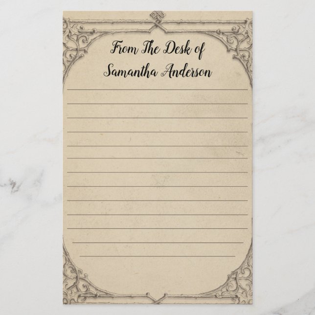 Personalized Vintage Antique Distressed Linned  Stationery (Front)